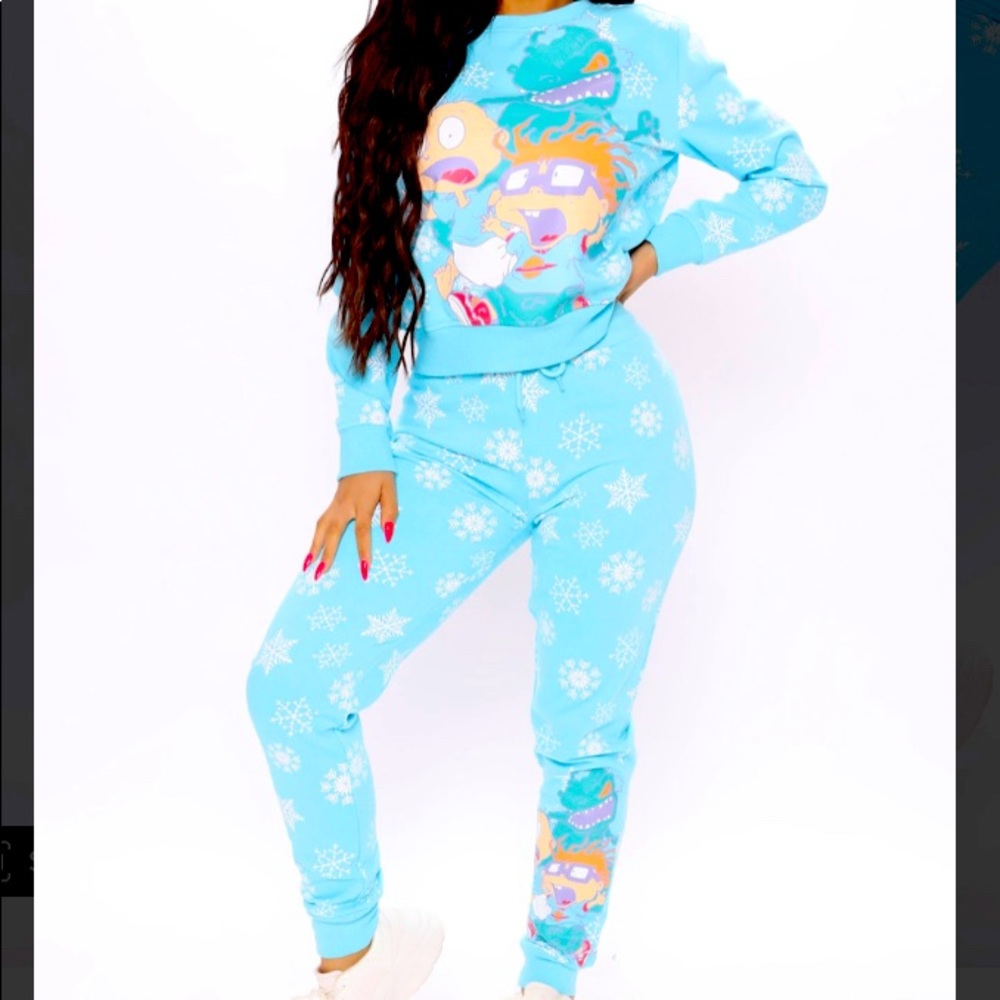 Fashion Nova Rugrats Holiday Jogger Set - both the bottom and top together